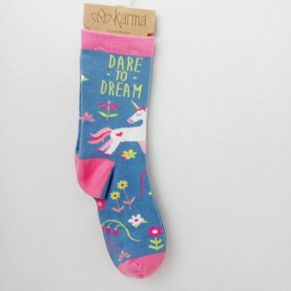 Women Boy Sock Crew Karma Dare to Dream Unicorn Flower Pink Cotton Gift NWT NEW